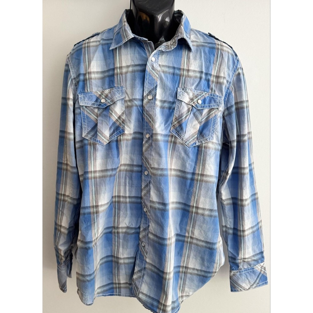 INC International Concepts Shirt Mens XL Plaid Long Sleeve Snap Button-Up Casual